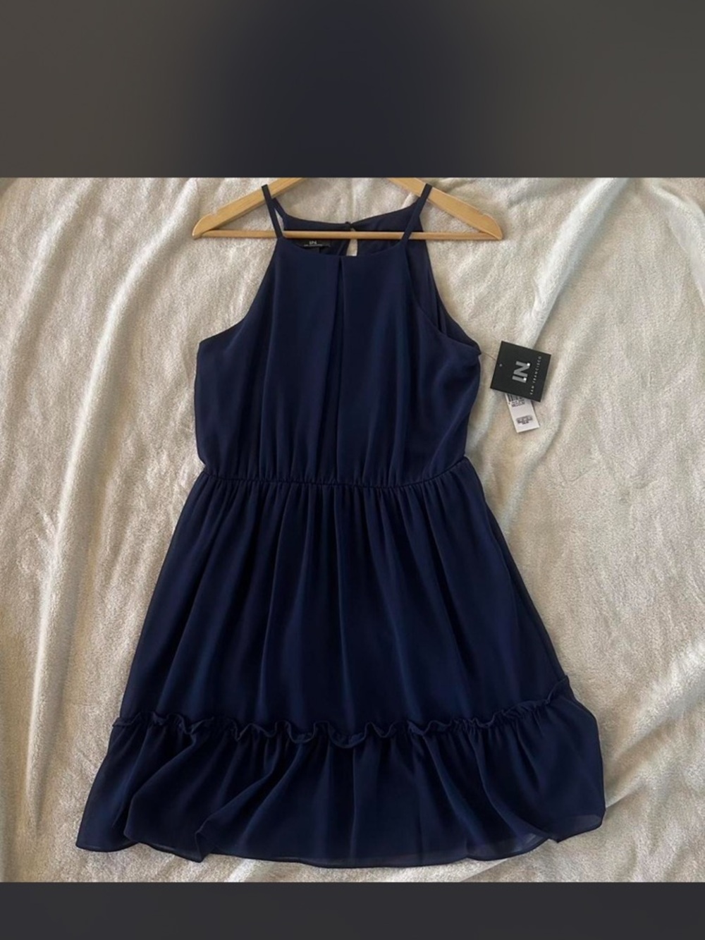 I.N. San Francisco Navy Sleeveless Tiered Swing Dress